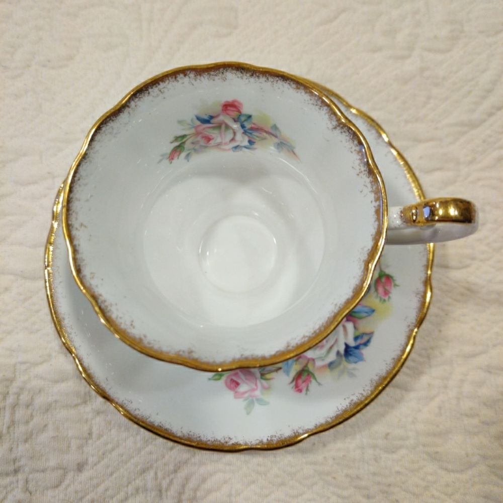 VTG Society Bone China Pink rose Floral Tea Cup & Saucer with Gold Trim - Picture 5 of 10